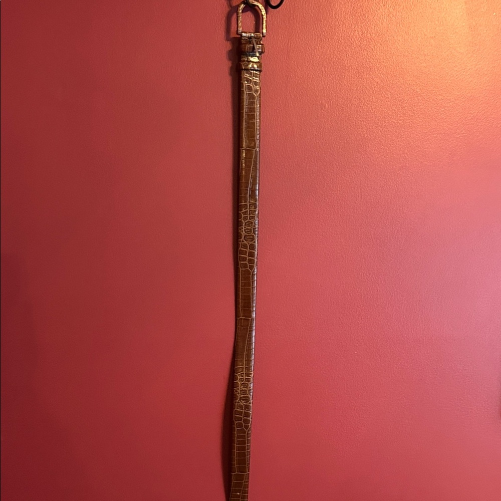 Ann Taylor Brown Crocodile Embossed Leather Belt